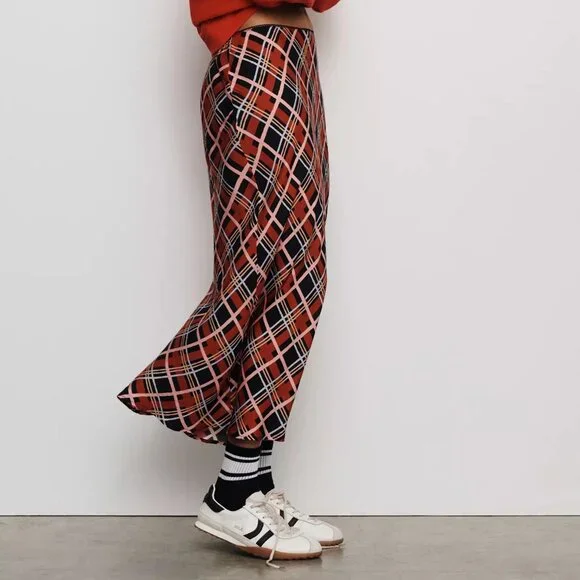 RIXO Red and Black Plaid Midi Skirt - Picture 4 of 5